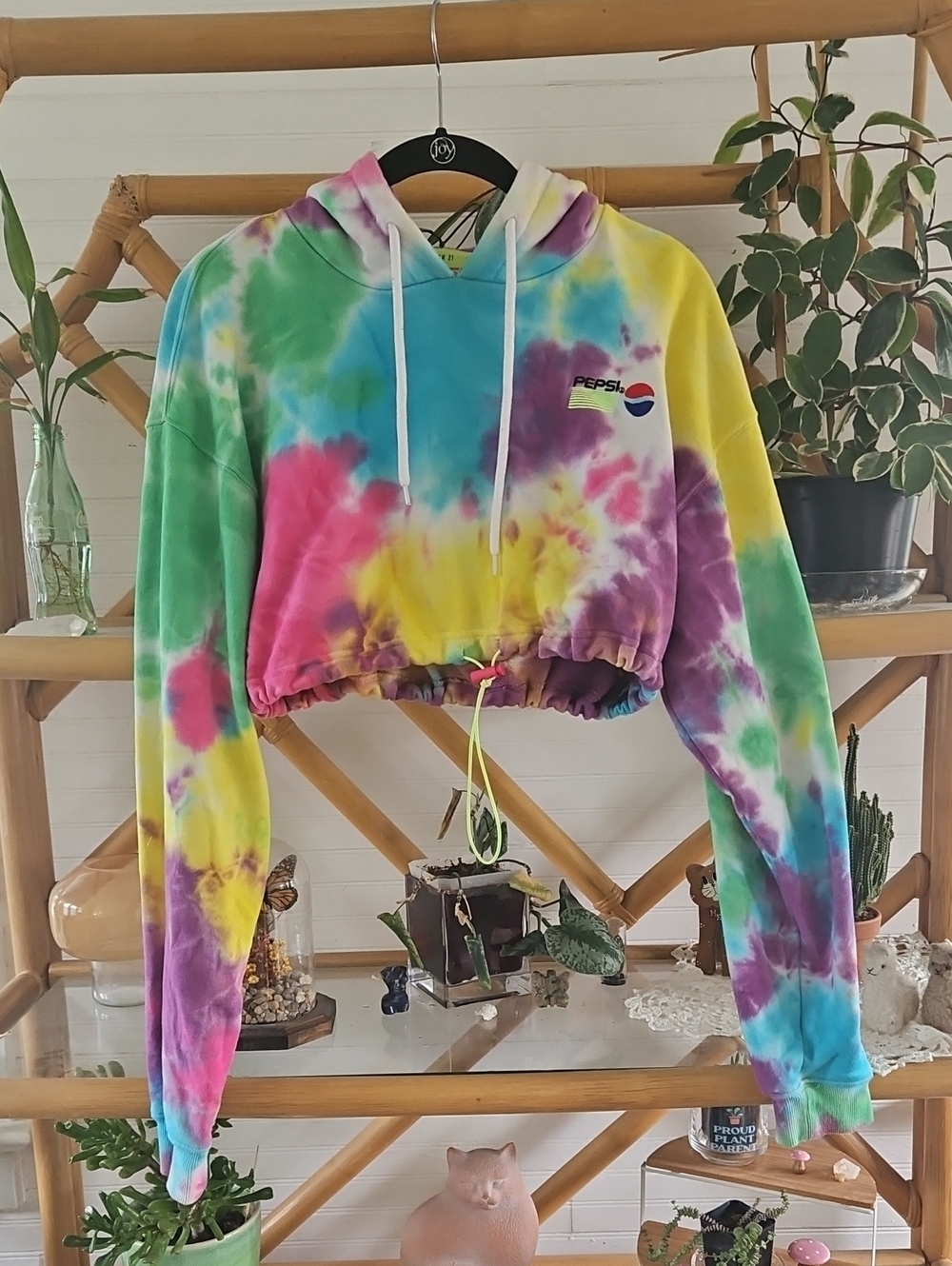 Pepsi Multicolor Tie-Dye Cropped Hoodie — Bright Rainbow